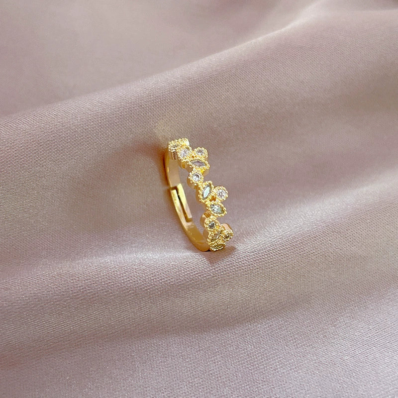 Brass Leaf Zircon Ring With The Crown Pattern Electroplated Adjustable Cartoon Style For Women - Image 3