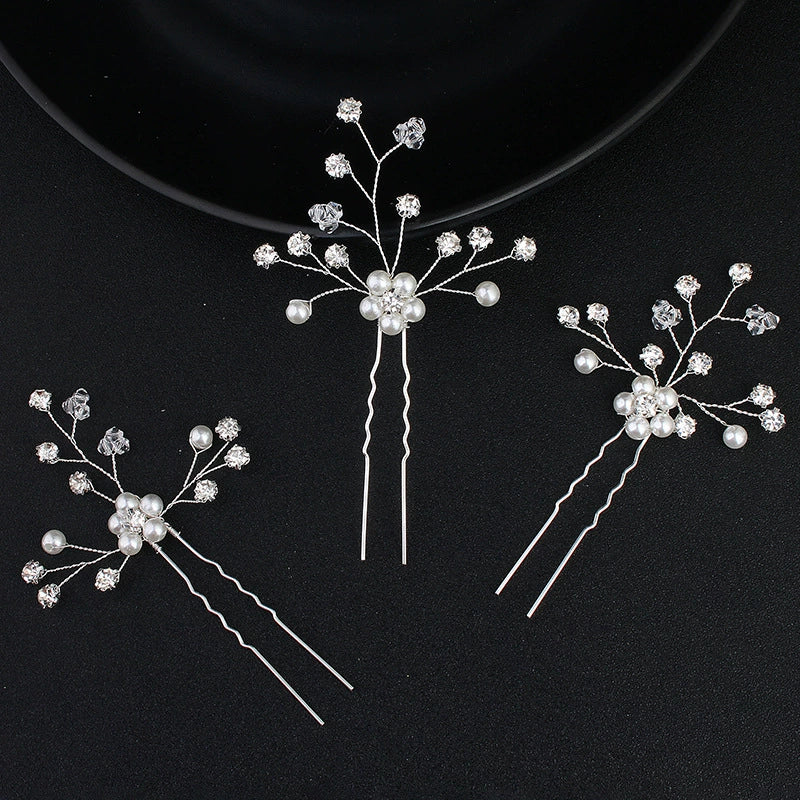Bridal Hairpin Handmade Pearl Rhinestone U Shaped Hair Accessories - Image 3