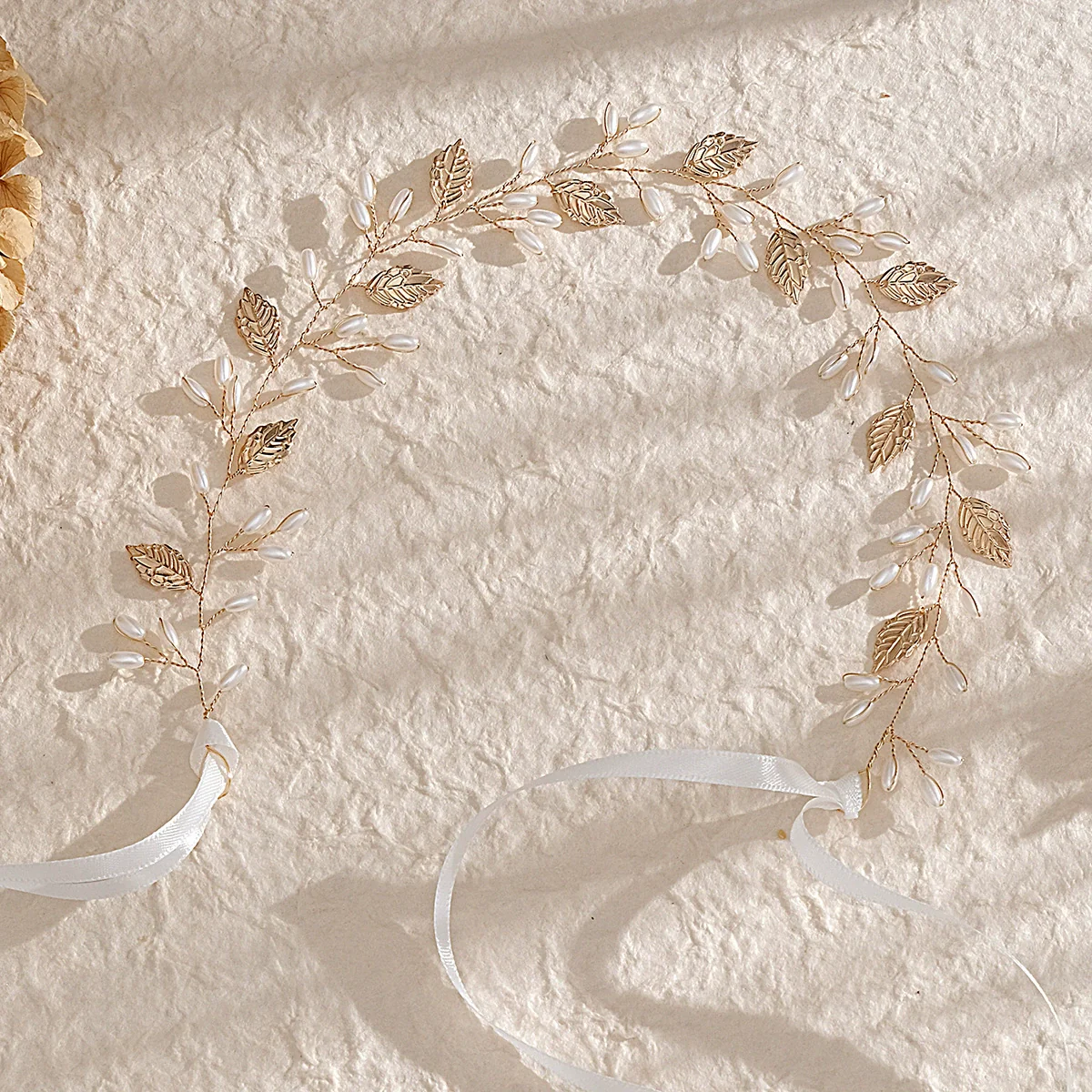 Bridal Headwear Handwoven Pearl Headband Forest Fairy Style With Leaf Pattern For Women And Kids - Image 3