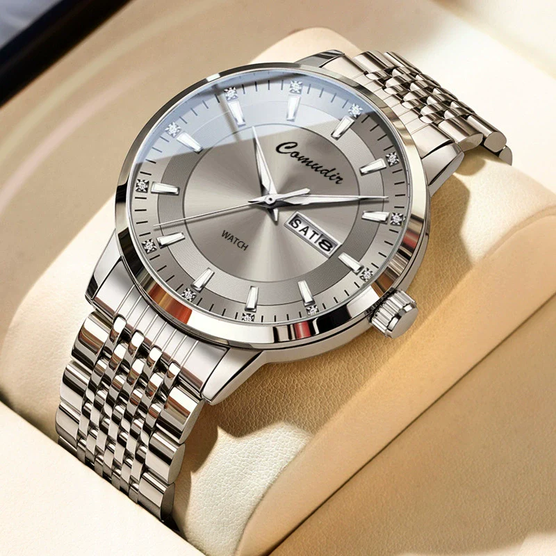 Business Men's Alloy And Stainless Steel Fully Automatic Mechanical Hollow Waterproof Luminous Dual Calendar Round Dial Watch - Image 4