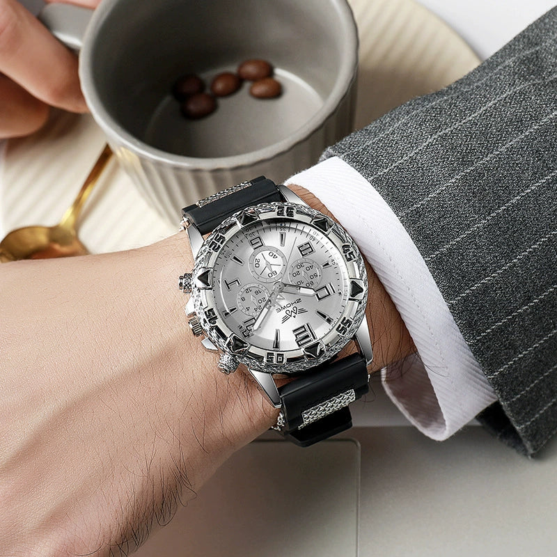 Business Men's Casual Quartz Watch With Fake Threeeye Dial Alloy Case And Strap Stainless Steel Buckle Round Dial - Image 3