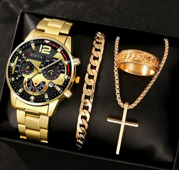 Business Men's Watch Alloy Round Dial With Fake Three Eye Calendar Roman Scale - Image 7