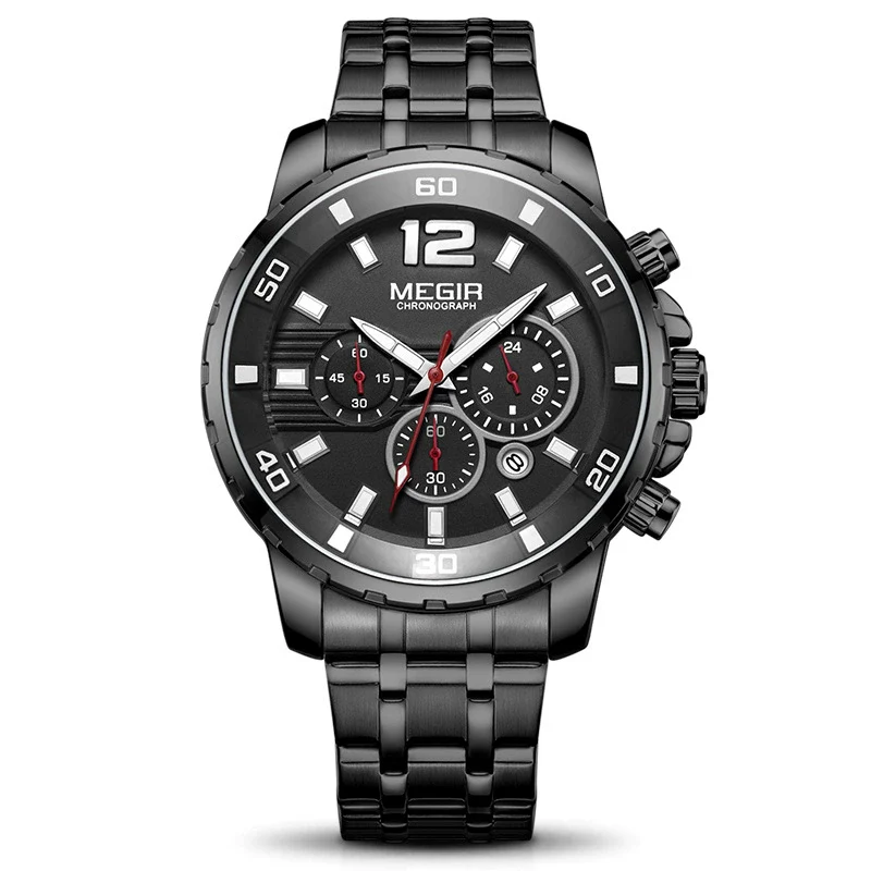 Business Sports Multifunctional Men's Watch Alloy Case Stainless Steel Strap Mineral Reinforced Glass Mirror Round Dial Waterproof Quartz Watch - Image 4