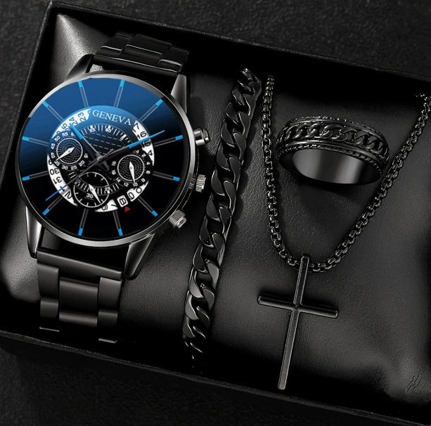 Business Style Men's Alloy Watch With Fake Three Eye Calendar Roman Scale And Round Dial - Image 10