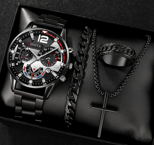 Business Style Men's Alloy Watch With Fake Three Eye Calendar Roman Scale And Round Dial - Image 12