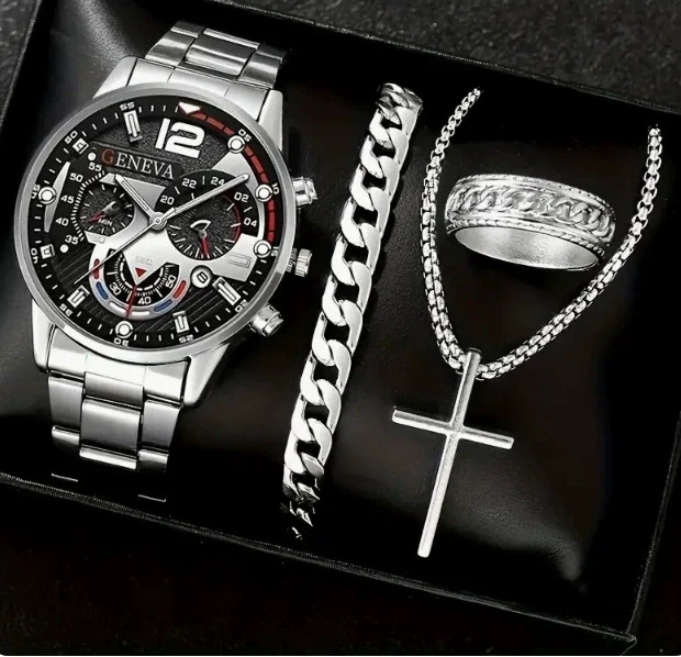 Business Style Men's Alloy Watch With Fake Three Eye Calendar Roman Scale And Round Dial - Image 13