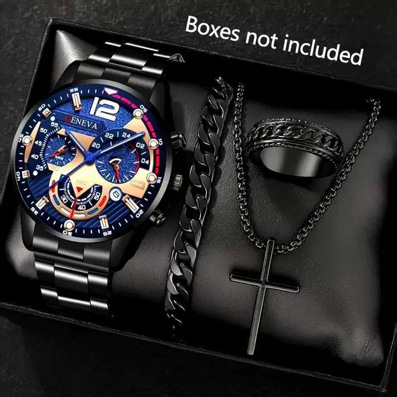 Business Style Men's Alloy Watch With Fake Three Eye Calendar Roman Scale And Round Dial - Image 15