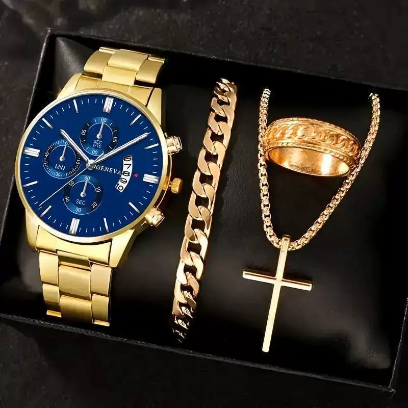 Business Style Men's Alloy Watch With Fake Three Eye Calendar Roman Scale And Round Dial - Image 17