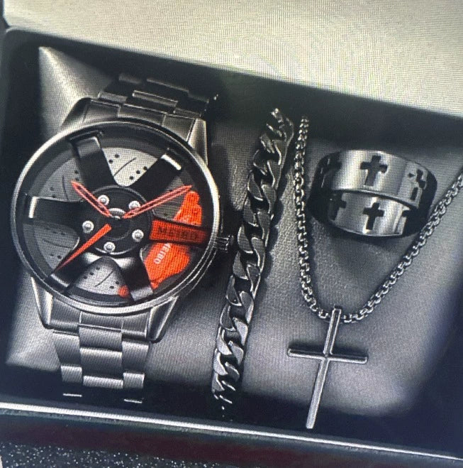 Business Style Men's Alloy Watch With Fake Three Eye Calendar Roman Scale And Round Dial - Image 5
