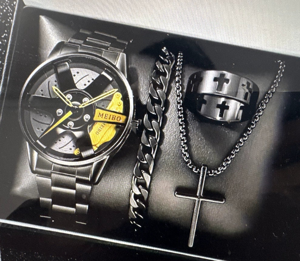 Business Style Men's Alloy Watch With Fake Three Eye Calendar Roman Scale And Round Dial - Image 6