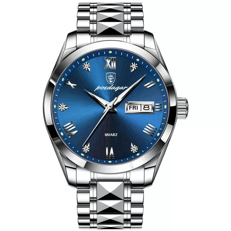 Business Style Waterproof Luminous Double Calendar Men's Watch With Alloy Case Stainless Steel Strap And Mineral Strengthened Glass Mirror - Image 9