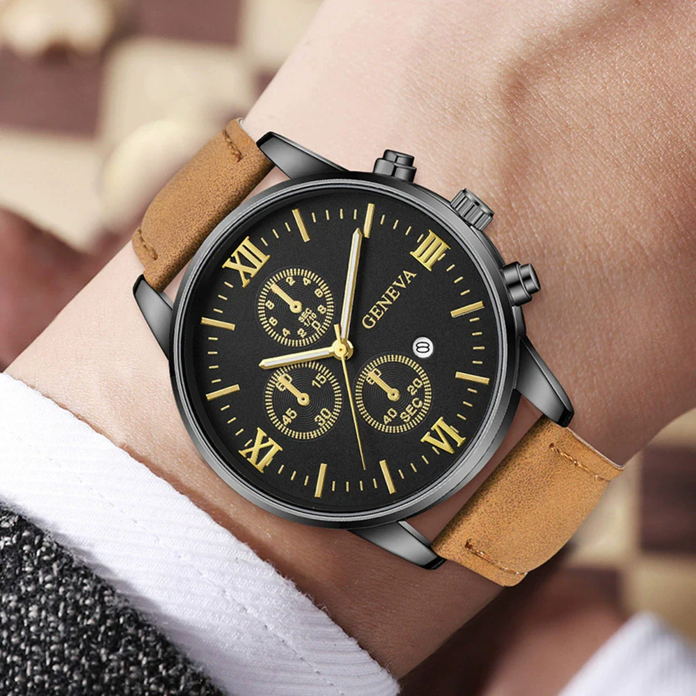 Canvas Alloy Watch Bracelet Set Round Dial Men's Quartz Watch - Image 11