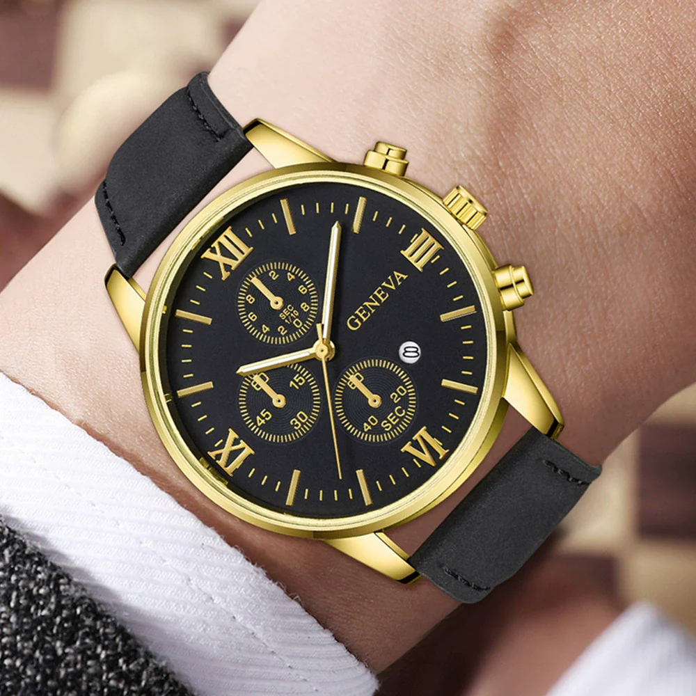 Canvas Alloy Watch Bracelet Set Round Dial Men's Quartz Watch - Image 12