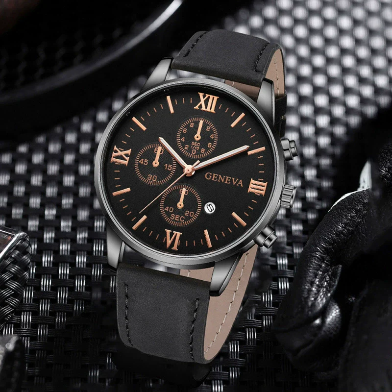 Canvas Alloy Watch Bracelet Set Round Dial Men's Quartz Watch - Image 13
