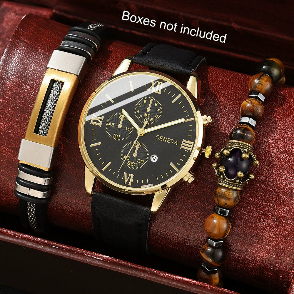 Canvas Alloy Watch Bracelet Set Round Dial Men's Quartz Watch - Image 22