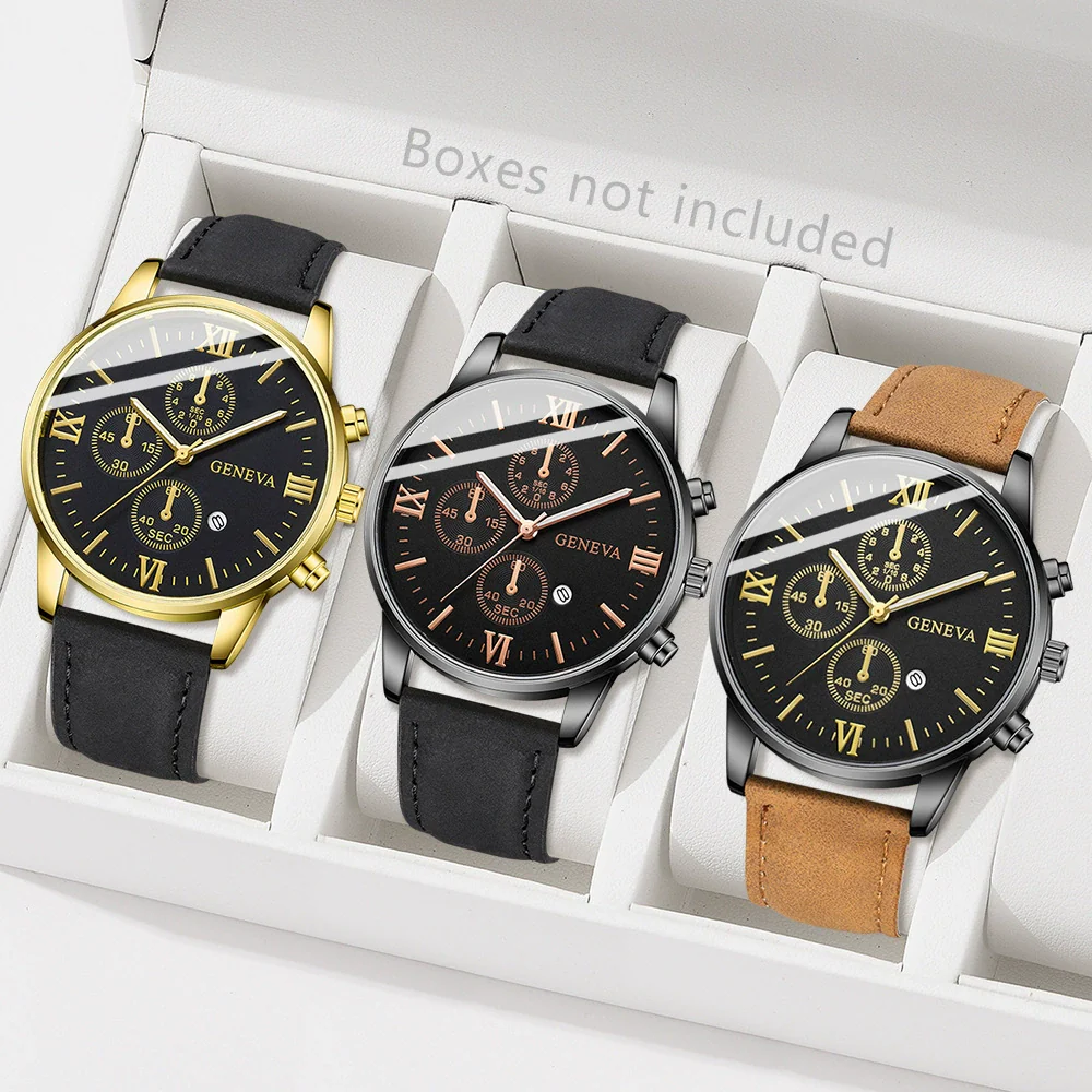 Canvas Alloy Watch Bracelet Set Round Dial Men's Quartz Watch - Image 24