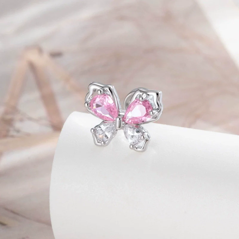 Cartilage Piercing Ear Bone Nail Metal Butterfly Style Set With Diamonds For Women - Image 6
