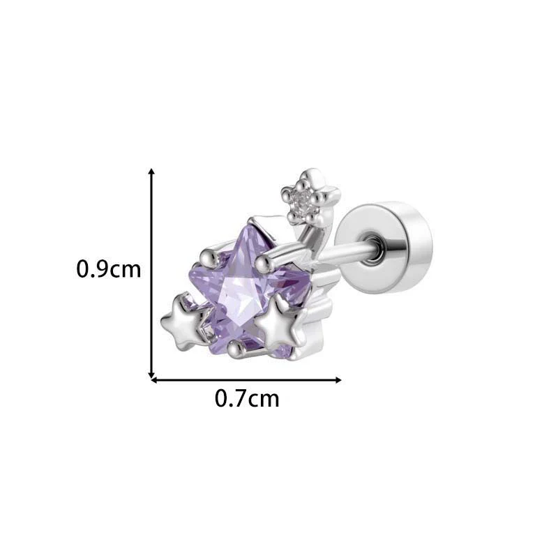Cartilage Piercing Ear Bone Nail Metal Geometric Fivepointed Star Zirconia Fashion - Image 3