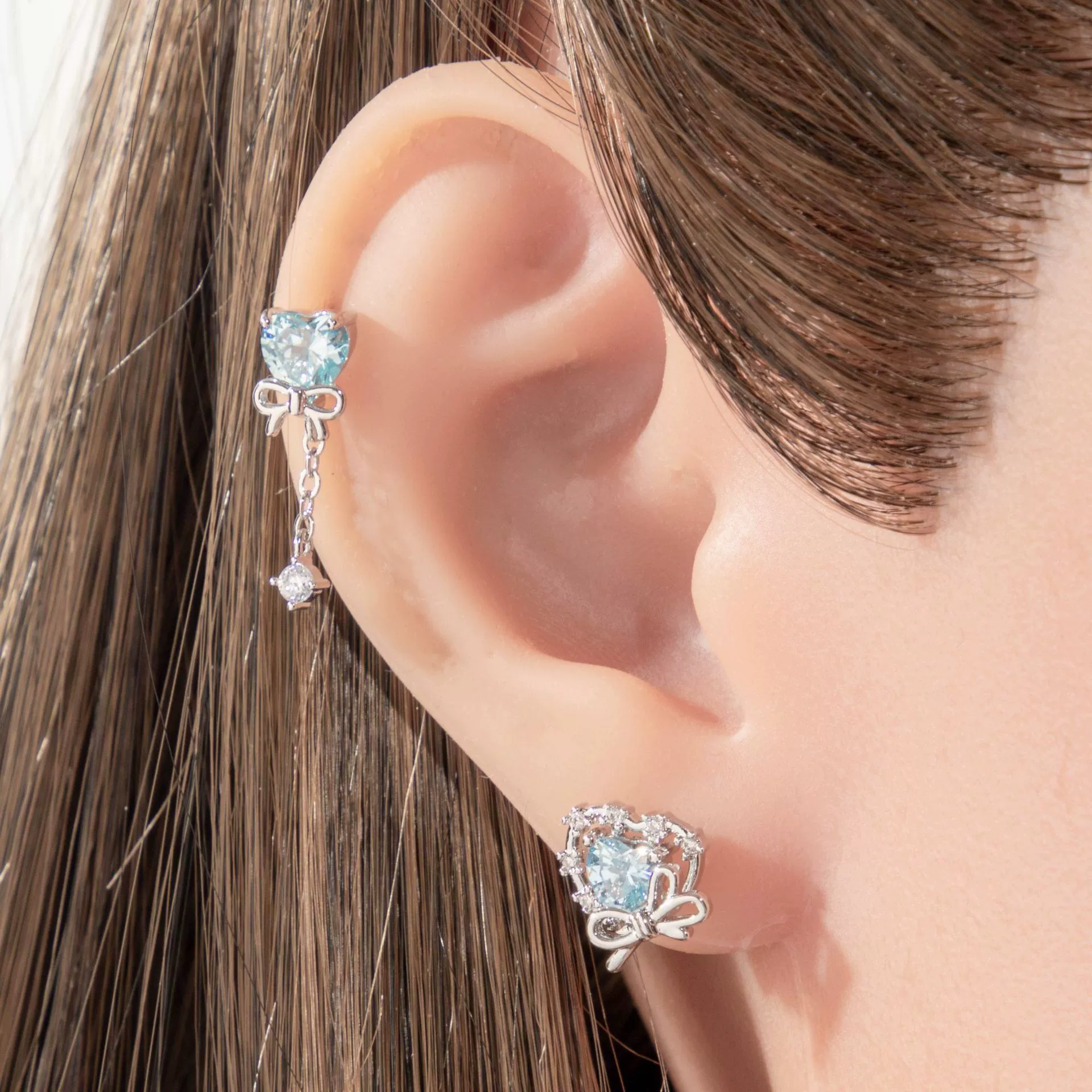 Cartilage Piercing Ear Bone Nail Metal Heart Shape Zircon Diamond Unisex - Image 3