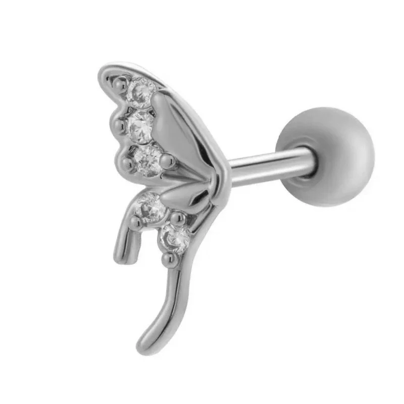 Cartilage Piercing Ear Bone Nail Stainless Steel Butterfly Shape Micropaved Zircon Electroplated Women's Style - Image 12