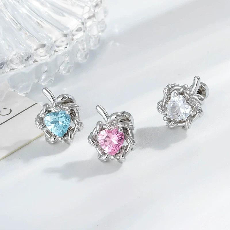 Cartilage Piercing Ear Bone Nail Titanium Steel Heart Shaped With Zircon - Image 4