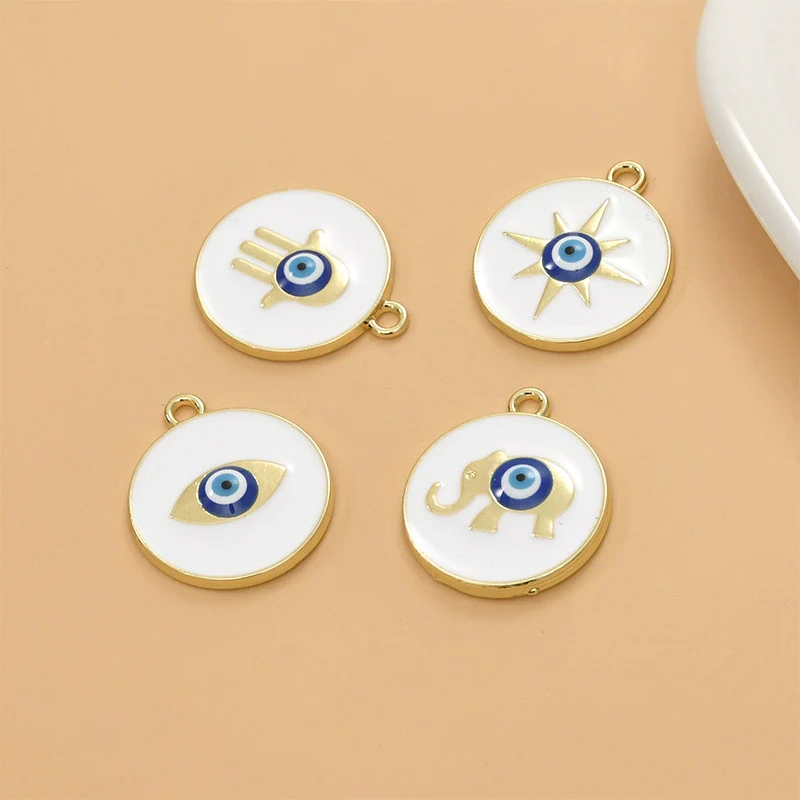 Cartoon Alloy Copper Pendant Beaded Handmade Bracelet Necklace Accessories With Electroplating Treatment And Devil's Eye Sun Elephant Gesture Round Design - Image 4