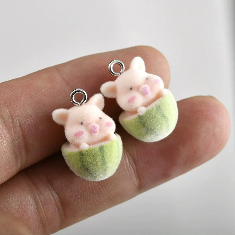 Cartoon Cute Pink Pig Kitten Stereo Resin Spray Velvet Handmade Jewelry Pendant Bracelet Necklace Earrings - Image 2