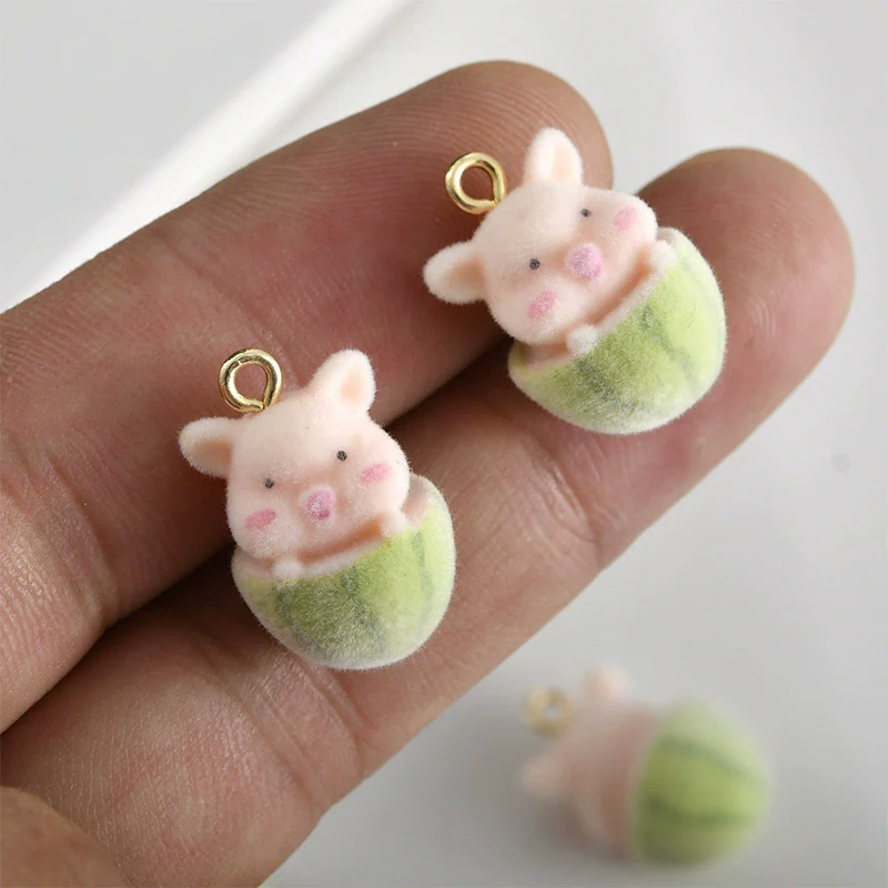 Cartoon Cute Pink Pig Kitten Stereo Resin Spray Velvet Handmade Jewelry Pendant Bracelet Necklace Earrings - Image 6