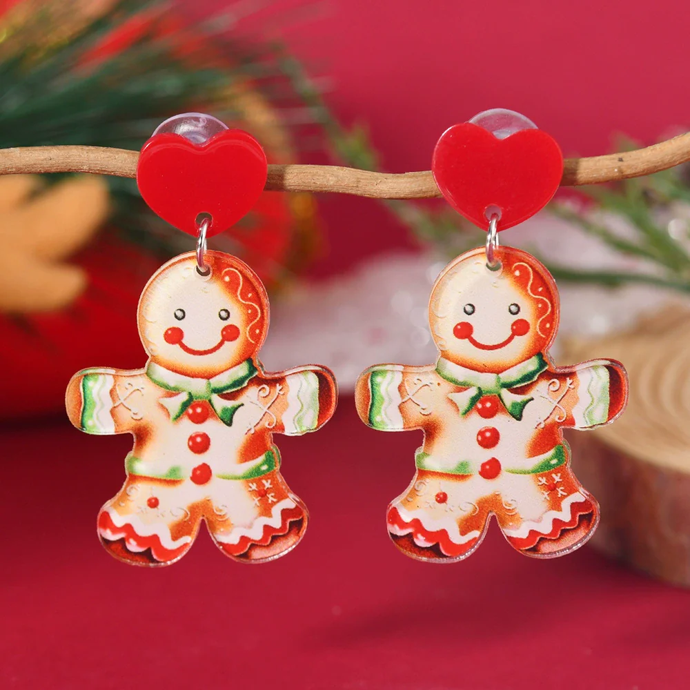 Christmas Printed Acrylic Double Sided Earrings With Snowman Snowflake Elk Gingerbread Man Panda Minimalist Style Unisex - Image 4