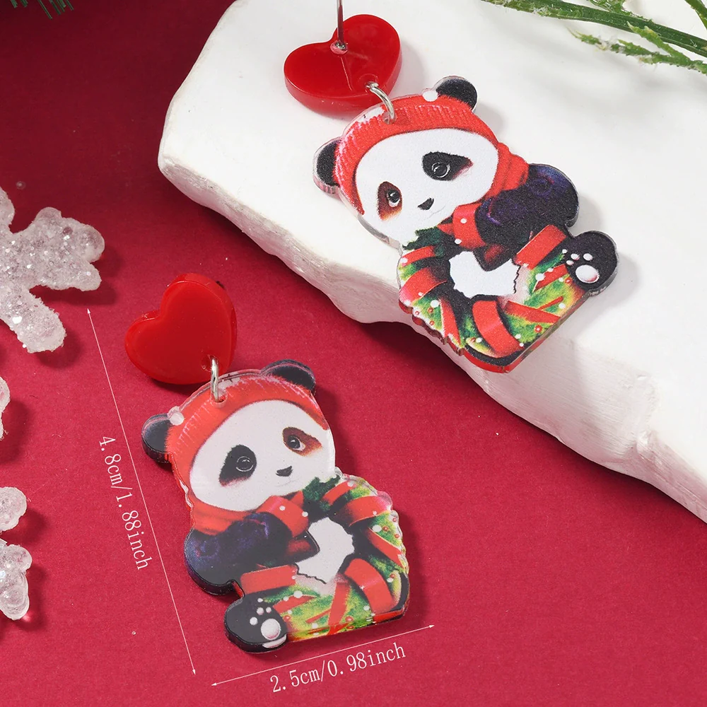 Christmas Printed Acrylic Double Sided Earrings With Snowman Snowflake Elk Gingerbread Man Panda Minimalist Style Unisex - Image 6