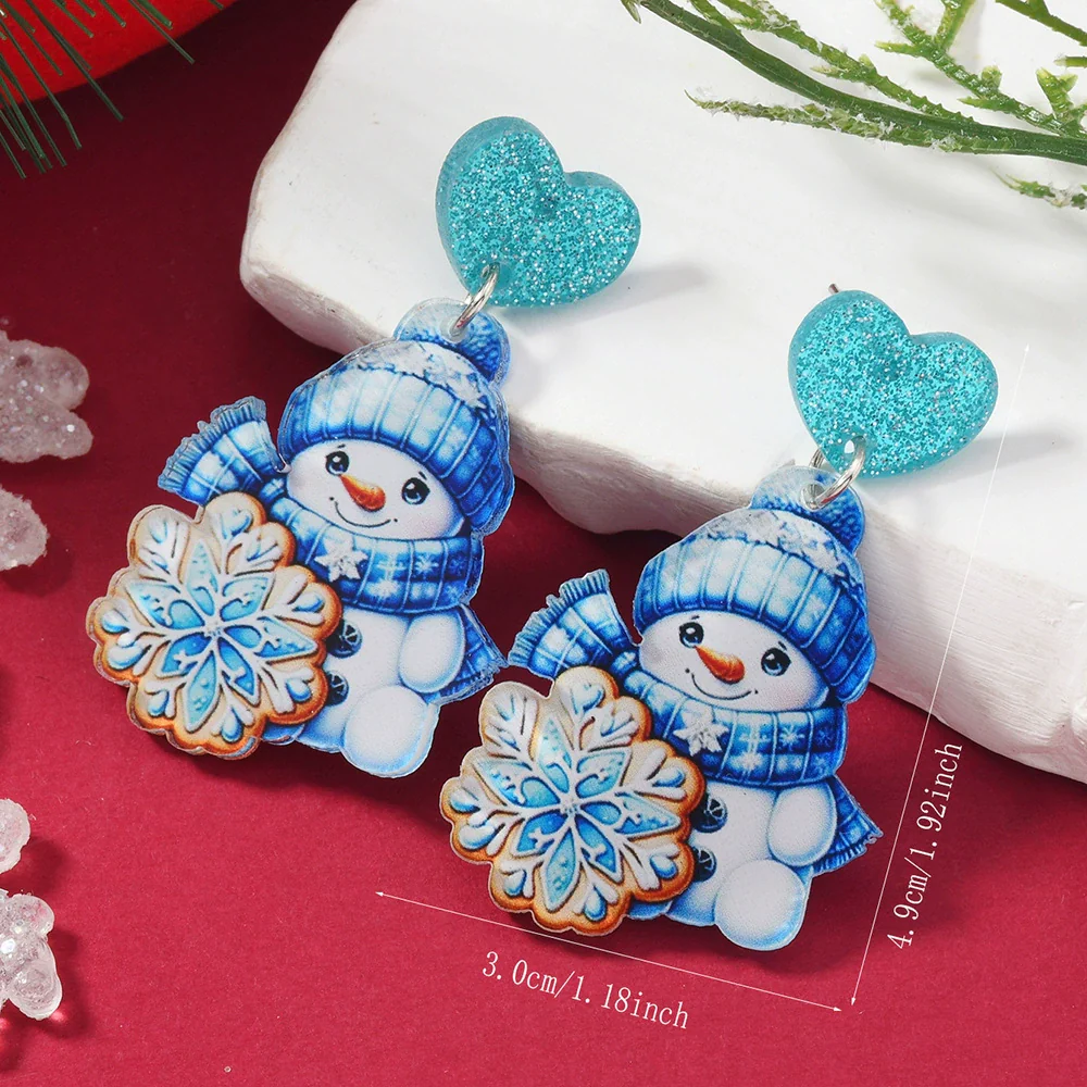 Christmas Printed Acrylic Double Sided Earrings With Snowman Snowflake Elk Gingerbread Man Panda Minimalist Style Unisex - Image 7