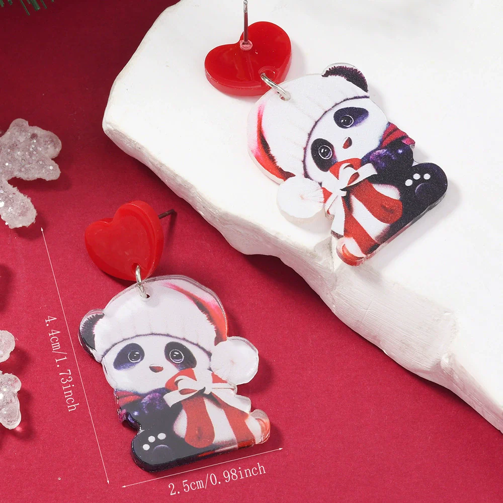 Christmas Printed Acrylic Double Sided Earrings With Snowman Snowflake Elk Gingerbread Man Panda Minimalist Style Unisex - Image 8