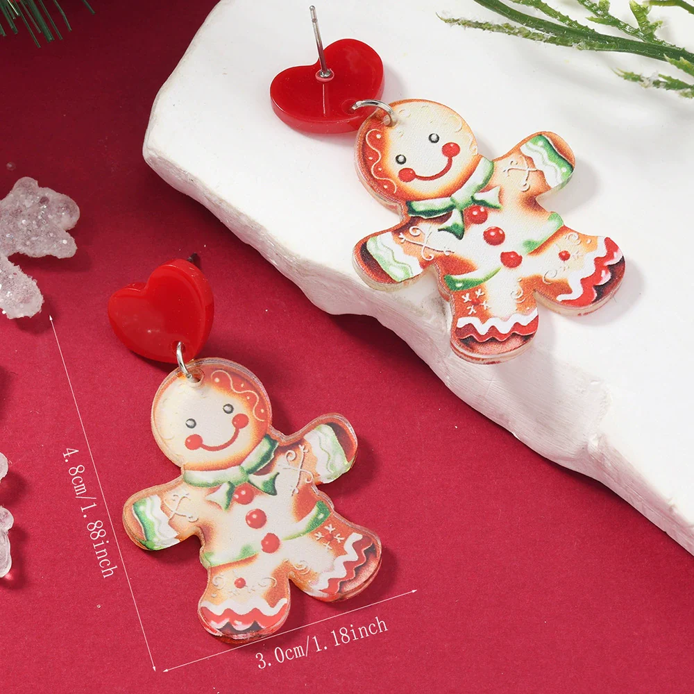 Christmas Printed Acrylic Double Sided Earrings With Snowman Snowflake Elk Gingerbread Man Panda Minimalist Style Unisex - Image 9