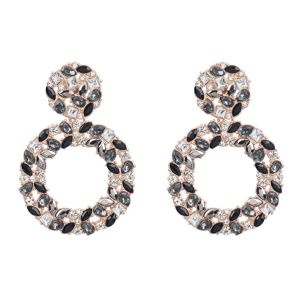 Colored Diamond Earrings Alloy Geometric Style Trendy Women's Multi Layer Exaggerated - Image 6