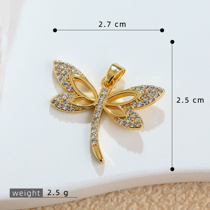 Copper Animal Zodiac Microinlaid 18K Goldplated Jewelry Dragonfly Pendant For Women - Image 12