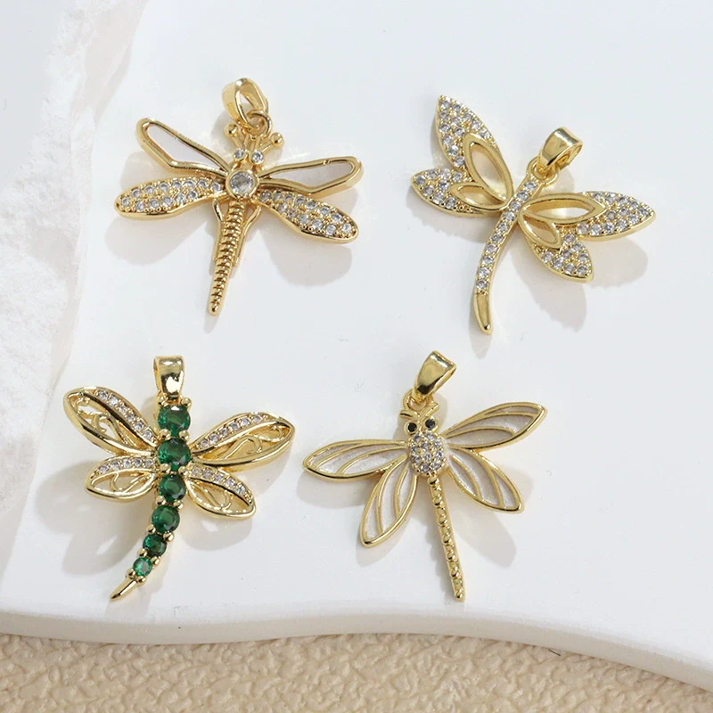 Copper Animal Zodiac Microinlaid 18K Goldplated Jewelry Dragonfly Pendant For Women - Image 3