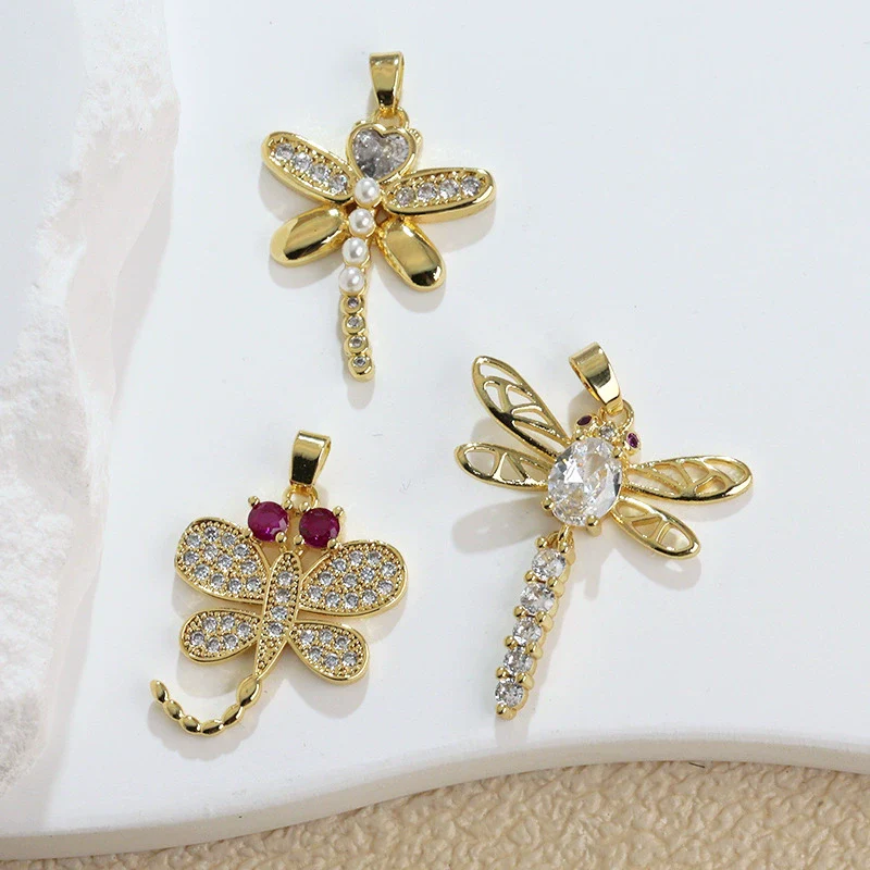 Copper Animal Zodiac Microinlaid 18K Goldplated Jewelry Dragonfly Pendant For Women - Image 4