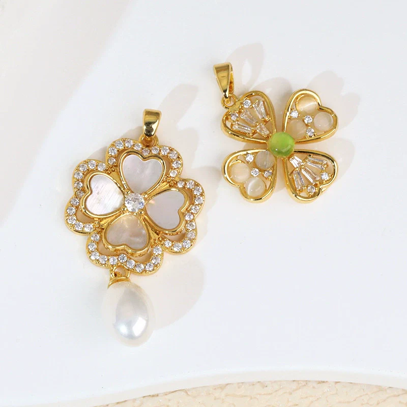 Copper Brushed Zircon Fourleaf Clover Flower Electroplated Necklace Pendant For Women - Image 3