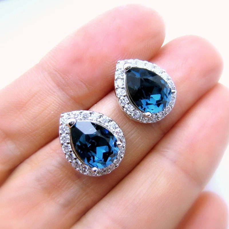 Copper Drop Shape Sapphire Earrings For Women Simple Style