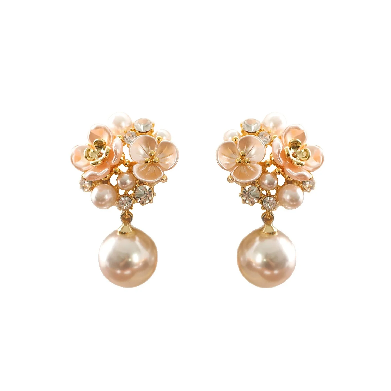 Copper Electroplated Geometric Flower Pearl Women's Earrings - Image 5