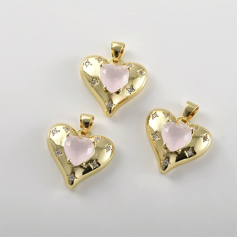 Copper Electroplated Pink Heart Inlaid Zircon Pendant Necklace Earrings Accessories - Image 4
