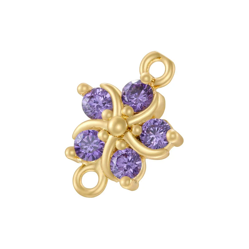 Copper Fivepetal Flower Inlaid With Colored Diamonds Bracelet - Image 8