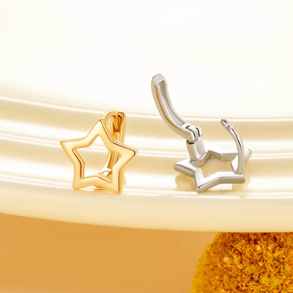 Copper Fivepointed Star Ear Buckle Earrings For Women Electroplated Sweet Style - Image 6