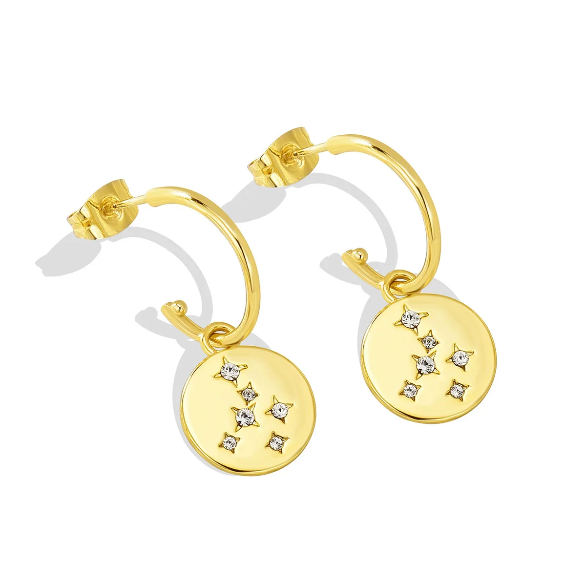 Copper Geometric Disc Diamond Star Round Earrings With Electroplating - Image 5