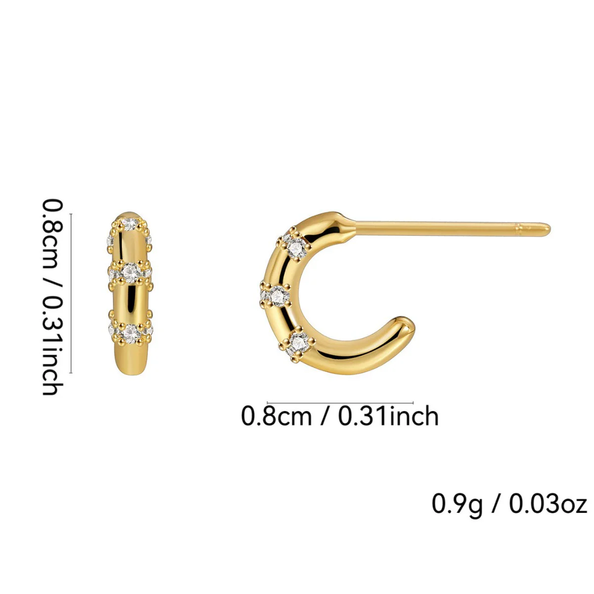 Copper Geometric Female Semiround Diamond Gold Plated Earrings - Image 3