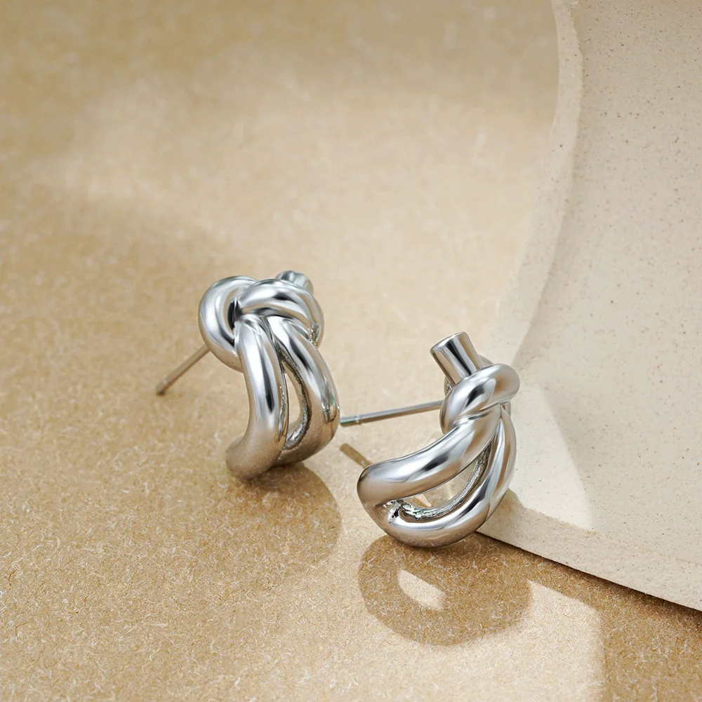 Copper Geometric Knotted Braided Electroplated Unisex Earrings - Image 4