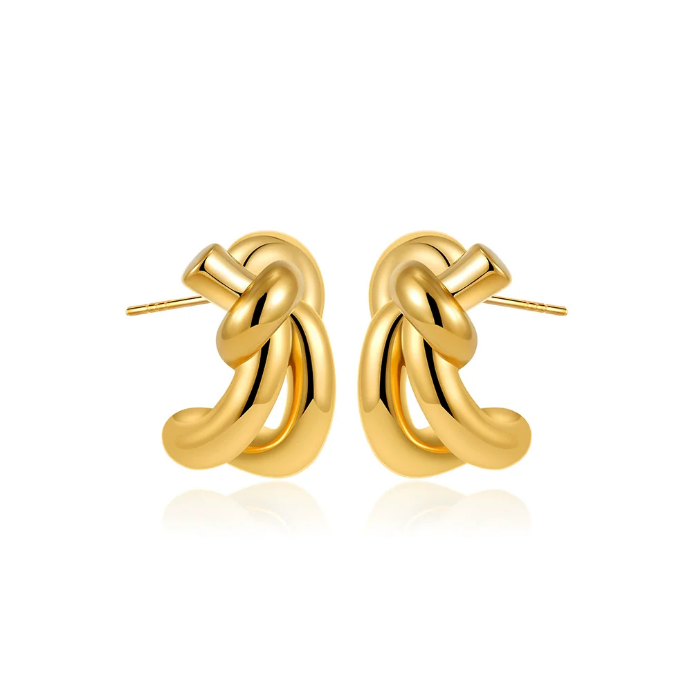 Copper Geometric Knotted Braided Electroplated Unisex Earrings - Image 5