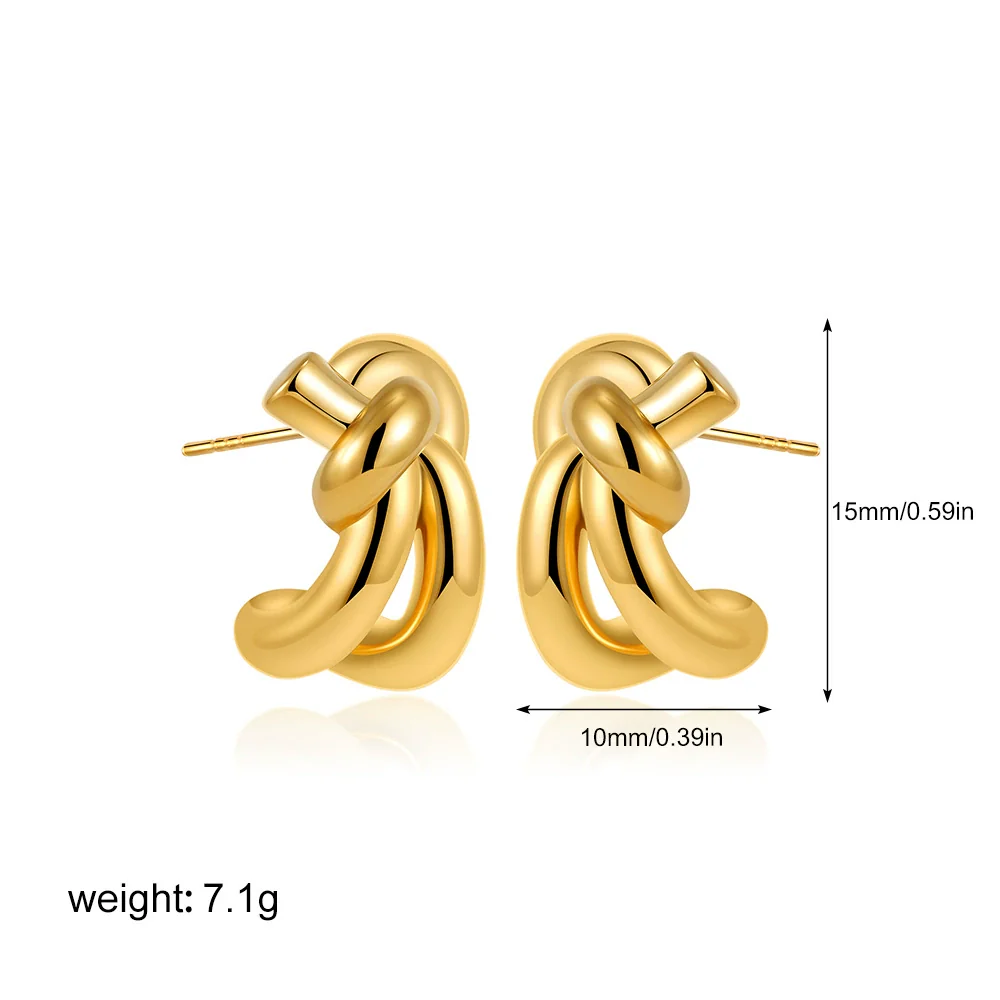 Copper Geometric Knotted Braided Electroplated Unisex Earrings - Image 6