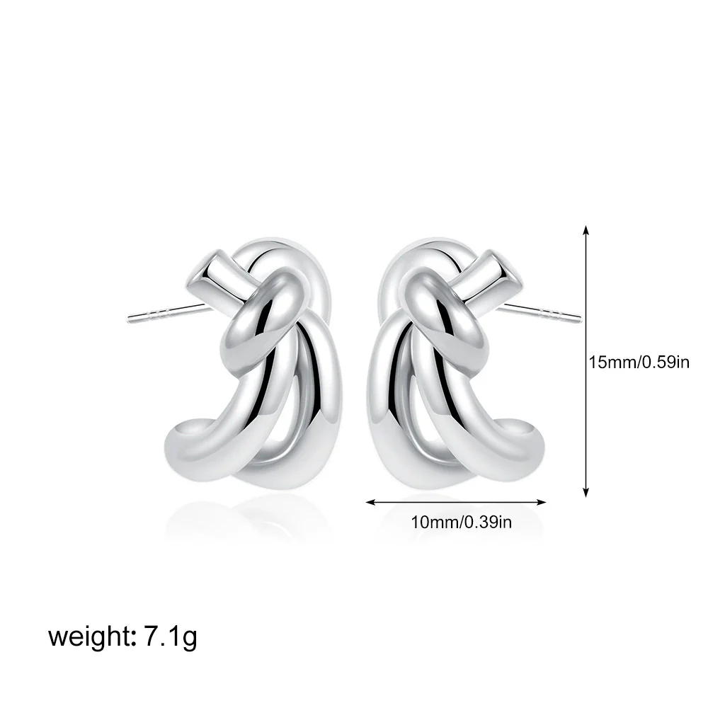 Copper Geometric Knotted Braided Electroplated Unisex Earrings - Image 7