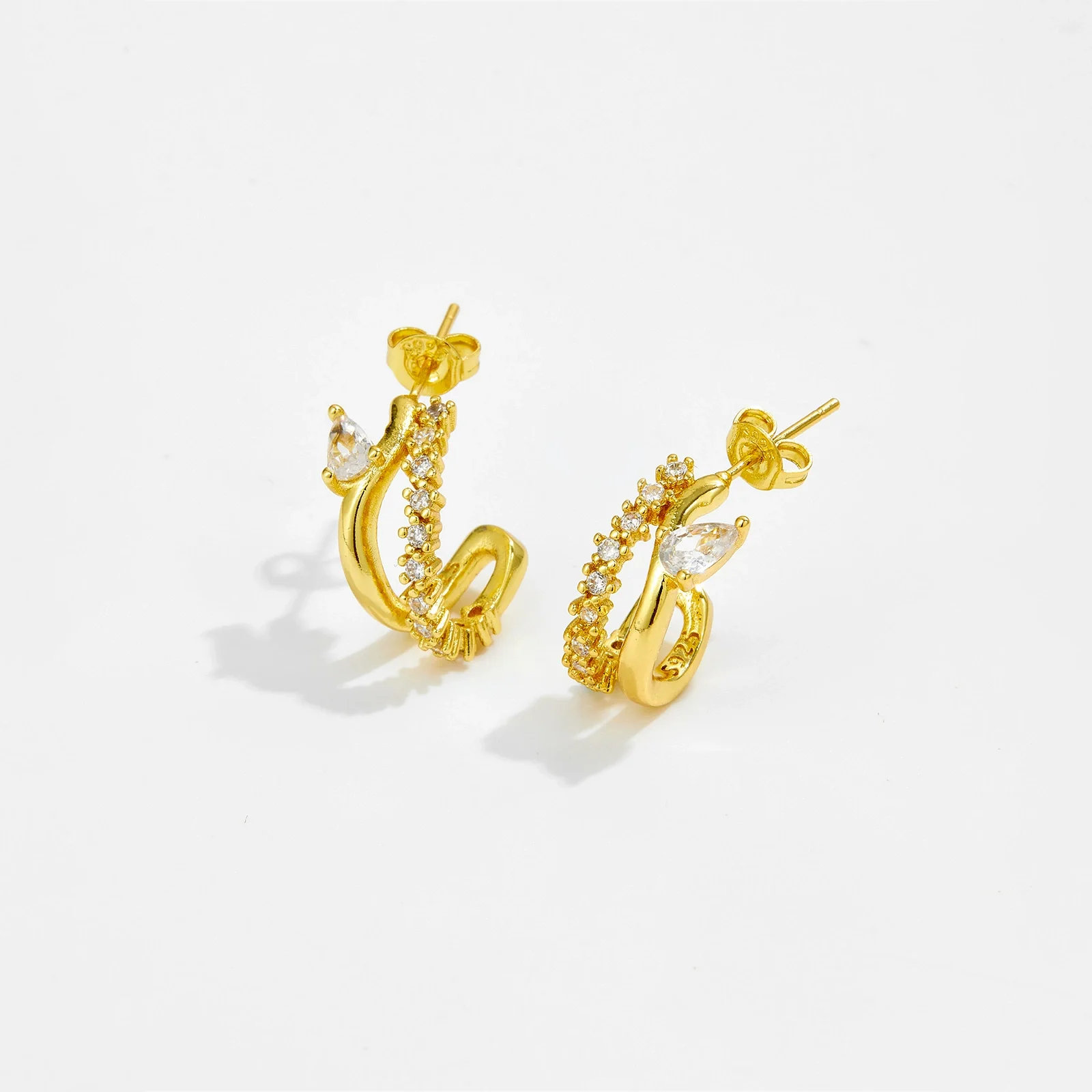 Copper Geometric Microinlaid Zircon Earrings For Women - Image 7